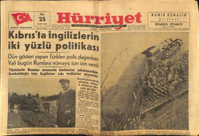 Hürriyet Gazetesi 25 Mart 1958 - Kıbrısta İngilizlerin İki Yüzlü Politikası - Muş Demiryolu da Toprak Kayması İle Dün Kapandı GZ117872 - 1