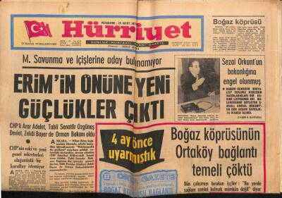 Hürriyet Gazetesi 25 Mart 1971 - Boğaz Köprüsünün Ortaköy Bağlantı Temeli Çöktü GZ69942 - 2