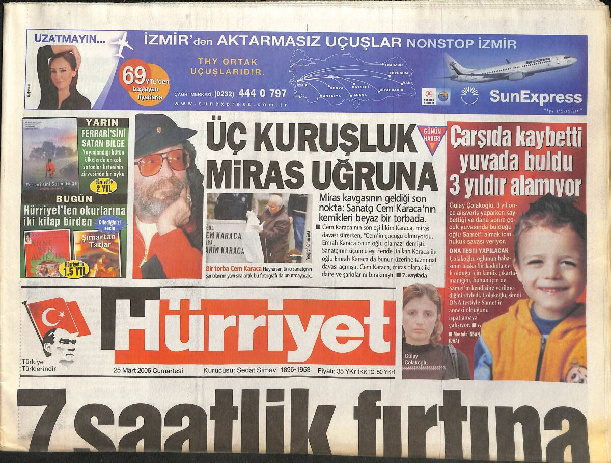 Hürriyet Gazetesi 25 Mart 2006 - Cem Karaca Üç Kuruşluk Miras Uğruna - Milli Eğitim Bakanı Hüseyin Çelik Suçluyu Buldu! GZ137892 - 1