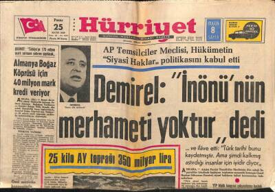 Hürriyet Gazetesi 25 Mayıs 1969 - Almanya Boğaz Köprüsü İçin 40 Milyon Mark Kredi Veriyor GZ74365 - 1