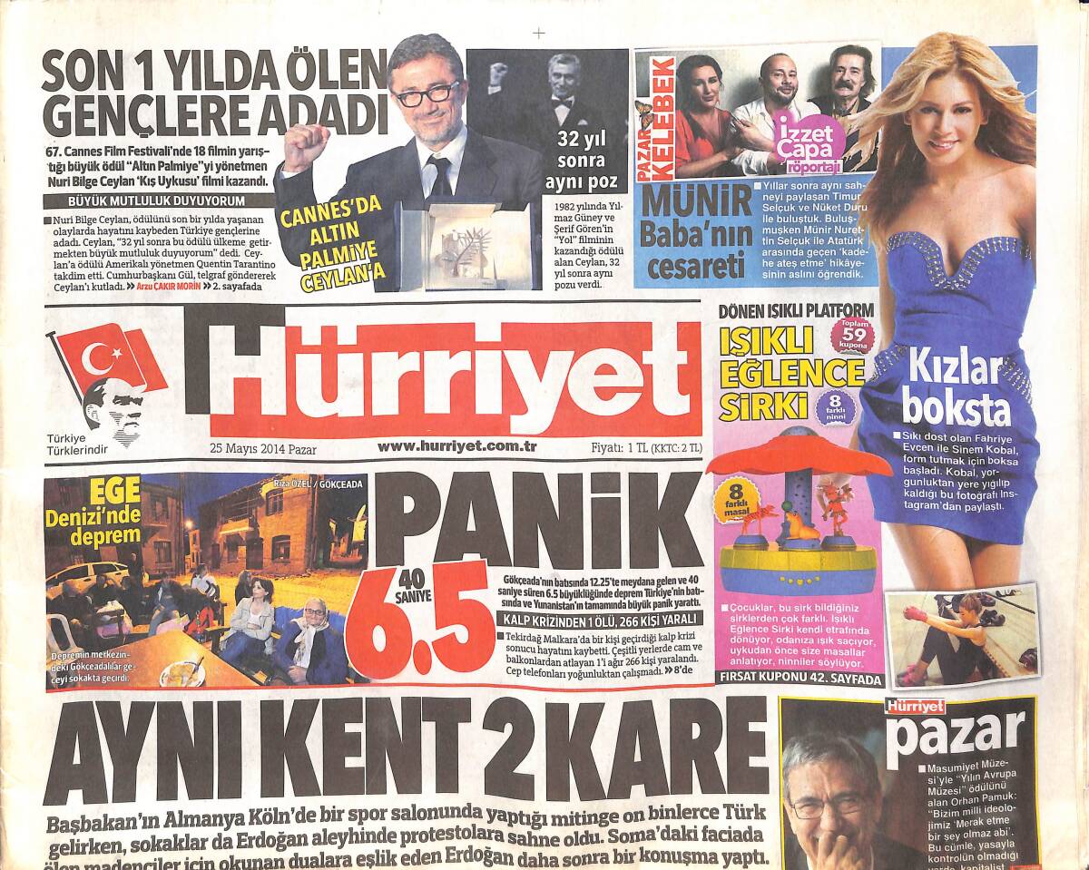 Hürriyet Gazetesi 25 Mayıs 2014 - Arda Turan'sız Maçta Dev Kupa Real Madrid'in - Sinem Kobal Ve Fahriye Evcen Boksta! GZ144106 - 1