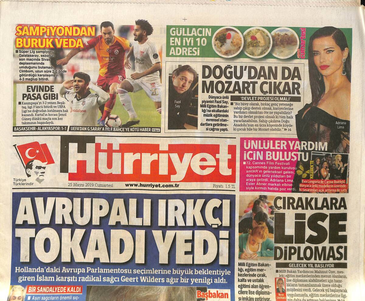 Hürriyet Gazetesi 25 Mayıs 2019 - Şener Ve Gökhan Töre Terim'in Kararını Bekliyor - Aras Bulut'un Çok Özel Rolü GZ154240 - 1