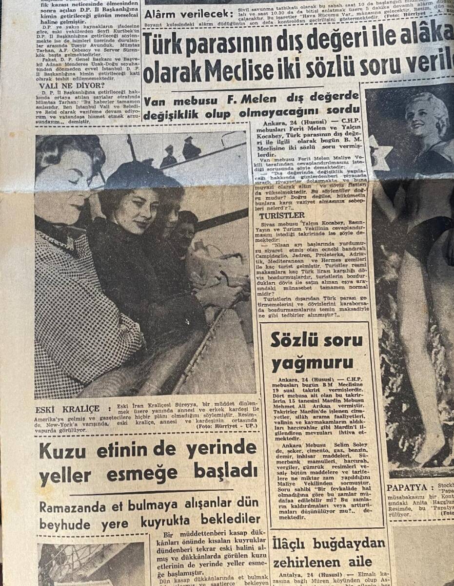 Hürriyet Gazetesi 25 Nisan 1958 - Kıbrıs Valisi Foot'un Türklere Karşı Düşmanca Hareketi - Eski İran Kraliçesi Süreyya GZ146801 - 2