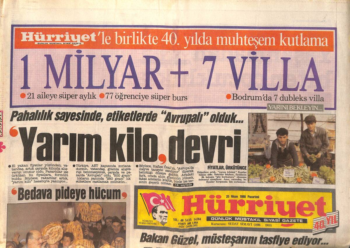 Hürriyet Gazetesi 25 Nisan 1988 - Galatasaray'da Bayram - Özal'a Yeni Çevre GZ160184 - 1
