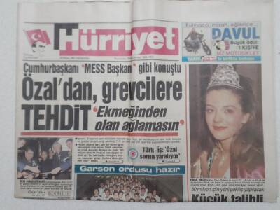 Hürriyet Gazetesi - 25 Nisan 1991 - Özaldan Grevcilere Tehdit GZ111704 - 1