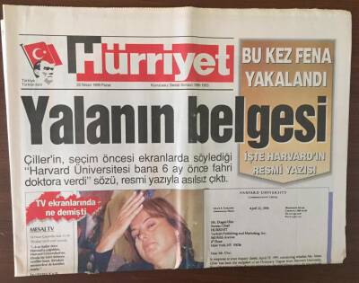 Hürriyet Gazetesi 25 Nisan 1999 - Tansu Çillerin Yalanları Ortaya Çıktı GZ6957 - 1