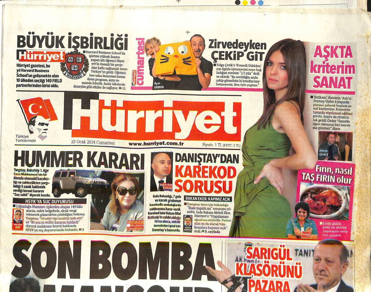 Hürriyet Gazetesi 25 Ocak 2014 - Sibel Can'ın Hummer Kararı - HSYK İçin 3 Uyarı Mektubu GZ159708 - 1