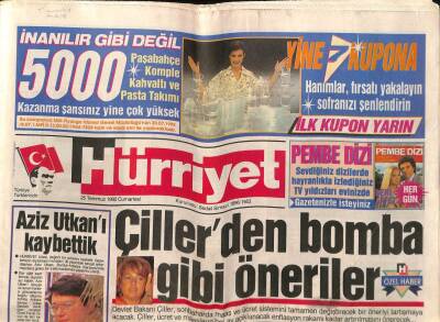 Hürriyet Gazetesi 25 Temmuz 1992 - Çiller`den Bomba Gibi Öneriler GZ79810 - 1