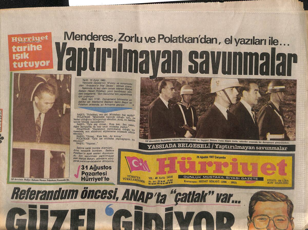 Hürriyet Gazetesi 26 Ağustos 1987 - Barnard'ın Çöküşü - Özal Diktatörleşti GZ150466 - 1
