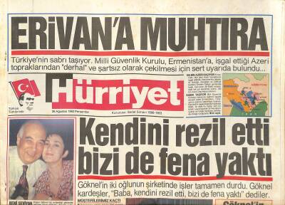 Hürriyet Gazetesi 26 Ağustos 1993 - Erivana Muhtıra - Michael Jackson Bir Sapık Mı ? - Çillerden Sözene Belediye Darbesi GZ127534 - 1