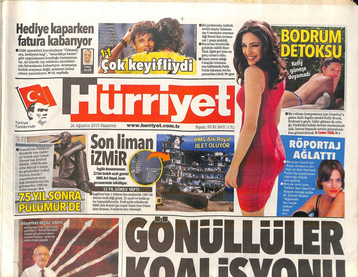 Hürriyet Gazetesi 26 Ağustos 2013 - Kelly Brook'un Bodrum Detoksu - ODTÜ'de Yol Nöbeti GZ160168 - 1