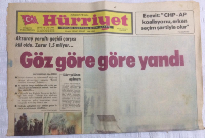 Hürriyet Gazetesi 26 Aralık 1975 - Göz Göre Göre Yandı - GZ19613 - 1