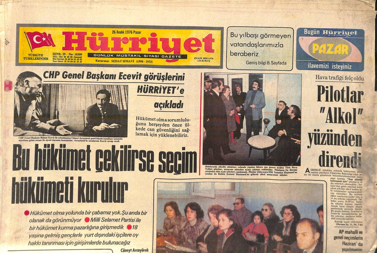 Hürriyet Gazetesi 26 Aralık 1976 - Sophia Loren Artık Çocuk Doğurmayacak - Ama Yoksul Fatih Terim Hem Şöhret Hem Milyoner Oldu GZ156654 - 1