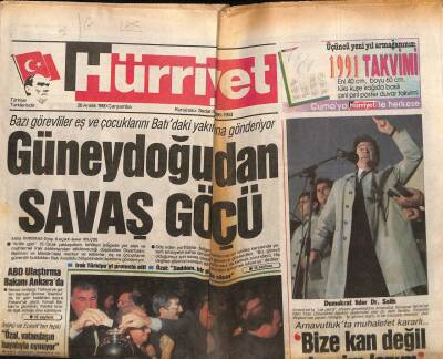 Hürriyet Gazetesi 26 Aralık 1990 - Güneydoğudan Savaş Göçü GZ81393 - 1