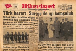 Hürriyet Gazetesi 26 Ekim 1957 - Türk KararıSuriye İle İyi Komşuluk GZ71154 - 1
