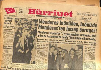 Hürriyet Gazetesi 26 Ekim 1958 - Menderes İnönüden , İnönüde Menderesten Hesap Soruyor ! GZ85866 - 1