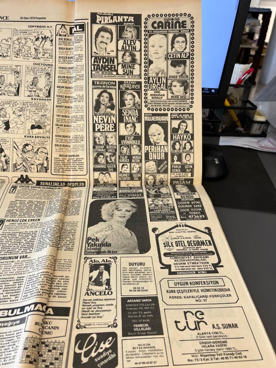 Hürriyet Gazetesi 26 Ekim 1978 - Sezer Güvenirgil Soyuldu - Pırlanta Gazinosu Afişi-AydınTansel- Mine Sun GZ149538 - 2