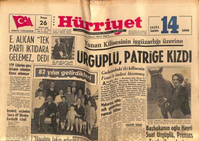 Hürriyet Gazetesi 26 Eylül 1965 - Yunan Kilisesinin İşgüzarlığı Üzerine Ürgüplü , Patriğe Kızdı GZ67723 - 1