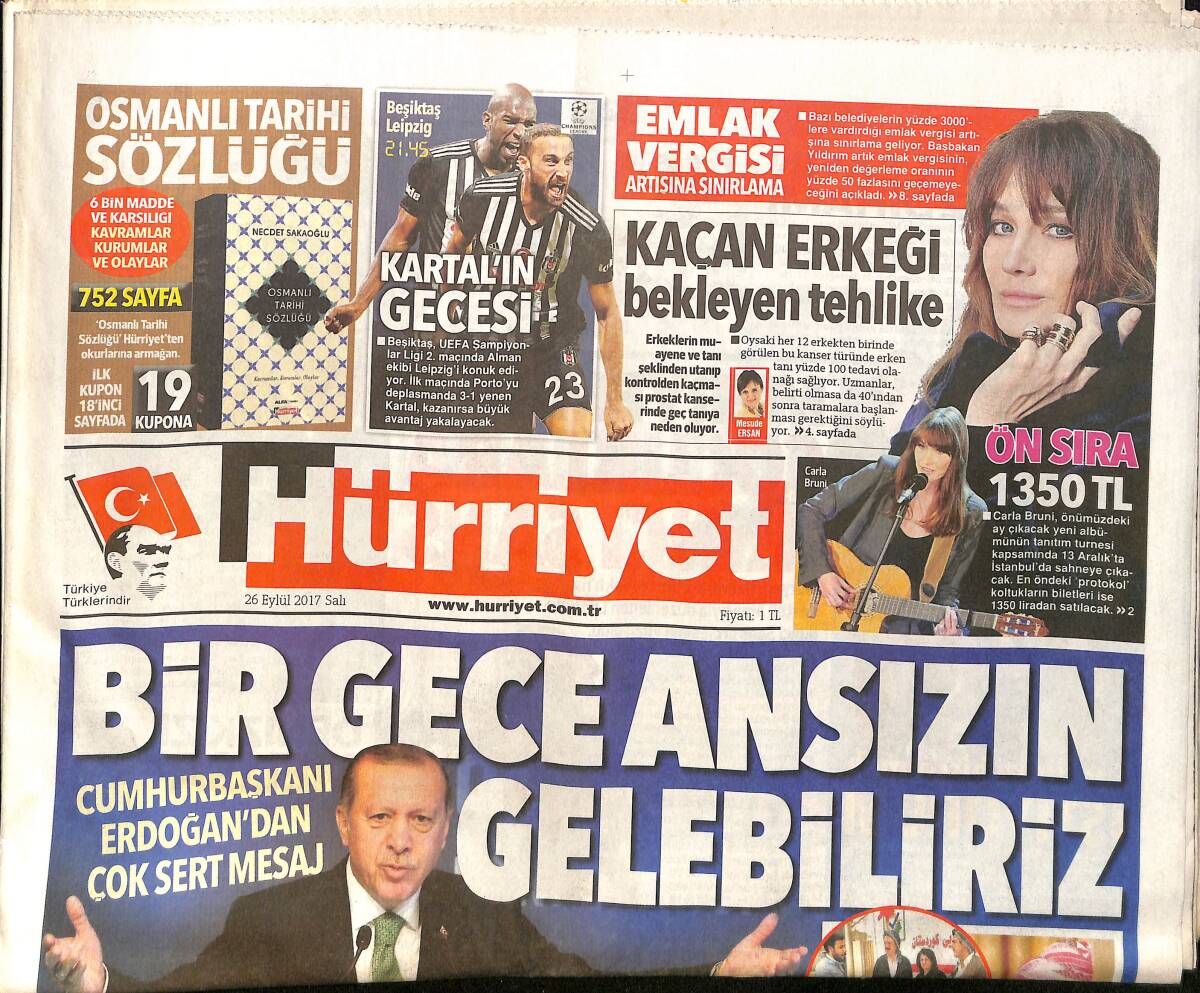 Hürriyet Gazetesi 26 Eylül 2017 - Erdoğan: Bir Gece Ansızın Gelebiliriz - Emel Sayın İzdihamı GZ154211 - 1