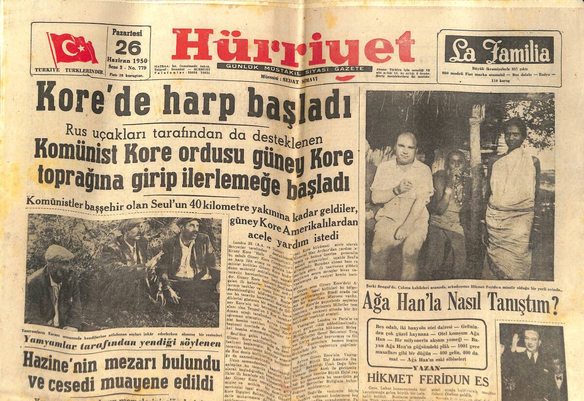 Hürriyet Gazetesi 26 Haziran 1950 - Kore'de Harp Başladı - Fransız Kabinesi Dün Kurulamadı GZ142423 - 1
