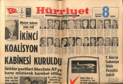 Hürriyet Gazetesi 26 Haziran 1962 - İkinci Koalisyon Kabinesi Kuruldu GZ97196 - 1