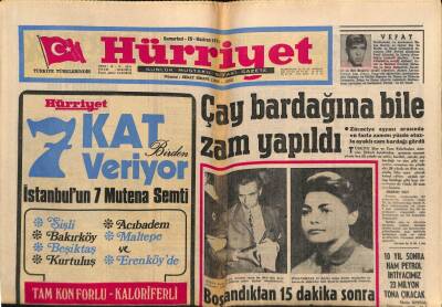 Hürriyet Gazetesi 26 Haziran 1971 - Çay Bardağına Bile Zam Yapıldı GZ76543 - 1