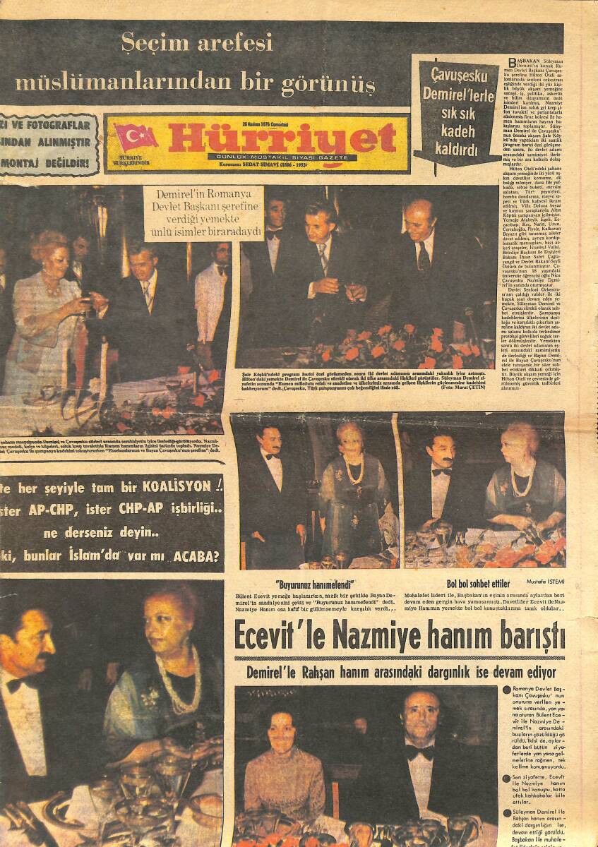 Hürriyet Gazetesi 26 Haziran 1976 - Bülent Ecevit İle Nazmiye Hanım Barıştı! - Senatörler Ve Milletvekilleri Yediler İçtiler Eğlendiler GZ142256 - 1
