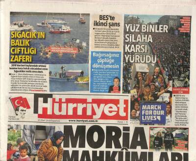 Hürriyet Gazetesi 26 Mart 2018 - Yüz Binler Silaha Karşı Yürüdü GZ84602 - 1