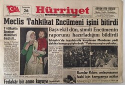 Hürriyet Gazetesi 26 Mayıs 1960 - Meclis Tahkikat Encümeni İşini Bitirdi , Rumlar Kıbrıs Anlaşmasının Feshi İçin Kampanya Açtılar GZ16519 - 1