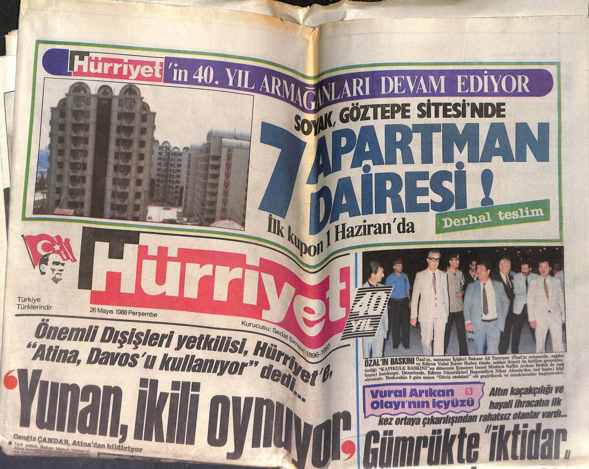 Hürriyet Gazetesi 26 Mayıs 1988 - Galatasaray Mahkemelik - Kıbrıs İçin Kuşkulu Girişim GZ153391 - 1