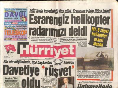 Hürriyet Gazetesi 26 Nisan 1991 - MİGlerin Kovaladığı Rus Pilot , Erzuruma İnip İltica İstedi GZ84057 - 1