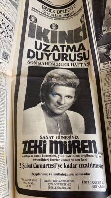 Hürriyet Gazetesi 26 Ocak 1974 - Bebek Belediye Gazinosu Zeki Müren Reklamı GZ76401 - 2