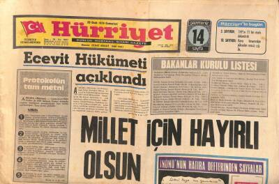 Hürriyet Gazetesi 26 Ocak 1974 - Ecevit Hükümeti Açıklandı GZ114214 - 1