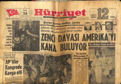 Hürriyet Gazetesi 26 Temmuz 1964 - Zenci Davası Amerikayı Kana Buluyor GZ54960 - 1