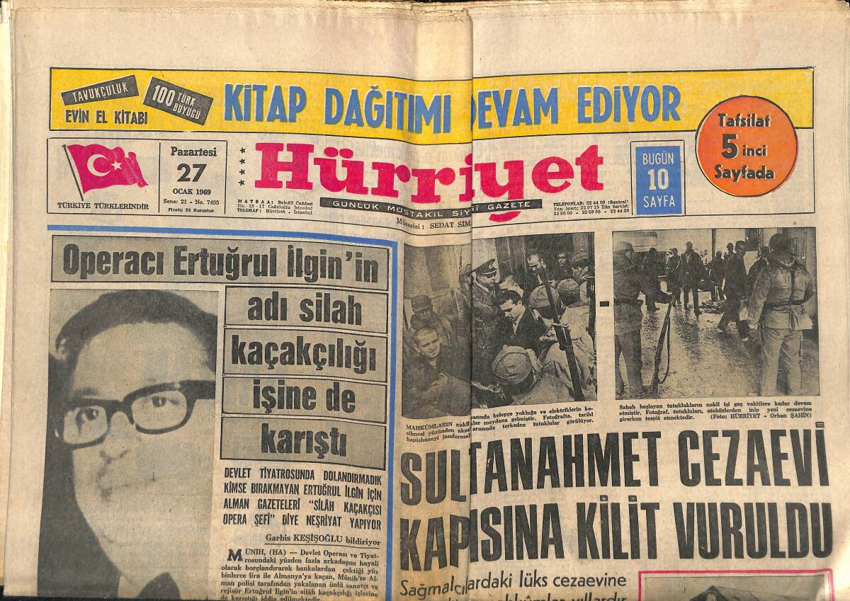 Hürriyet Gazetesi 27 0cak 1969 - Sultanahmet Cezaevi Kapısına Kilit Vuruldu - Mardin Keşişinin Güzel Kızı Zerifa - Bakan Kızı Alev Öner GZ140463 - 1