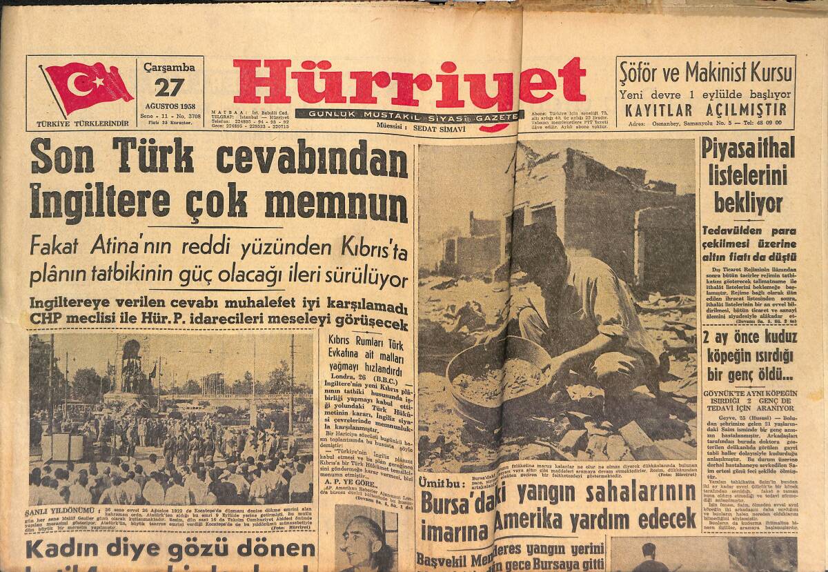 Hürriyet Gazetesi 27 Ağustos 1958 - Sürgüne Giden Kraliçe - İstanbul'da Okuyan Iraklı Talebeler Nasır'a Hayran GZ146895 - 1
