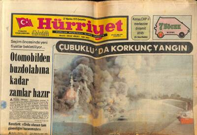 Hürriyet Gazetesi 27 Ağustos 1975 - Çubukluda Korkunç Yangın, Boğaz Öldü Öldü Dirildi GZ77454 - 1