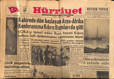 Hürriyet Gazetesi 27 Aralık 1957 - Kahirede Dün Başlayan Asya-Afrika Konferansına Kıbrıs Rumları da Gitti GZ90739 - 1
