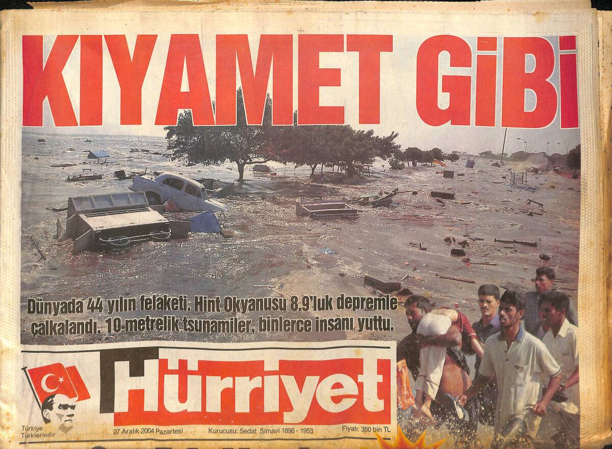Hürriyet Gazetesi 27 Aralık 2004 - Endonezya'daki Depremin Yol Açtığı Dev Dalgalar , 4 Bin 500 km Ötedeki Afrika'da Can Aldı GZ160105 - 1
