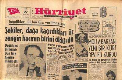 Hürriyet Gazetesi 27 Ekim 1964 - Molla Barzani Yeni Bir Kürt Devleti Kurdu GZ81889 - 1