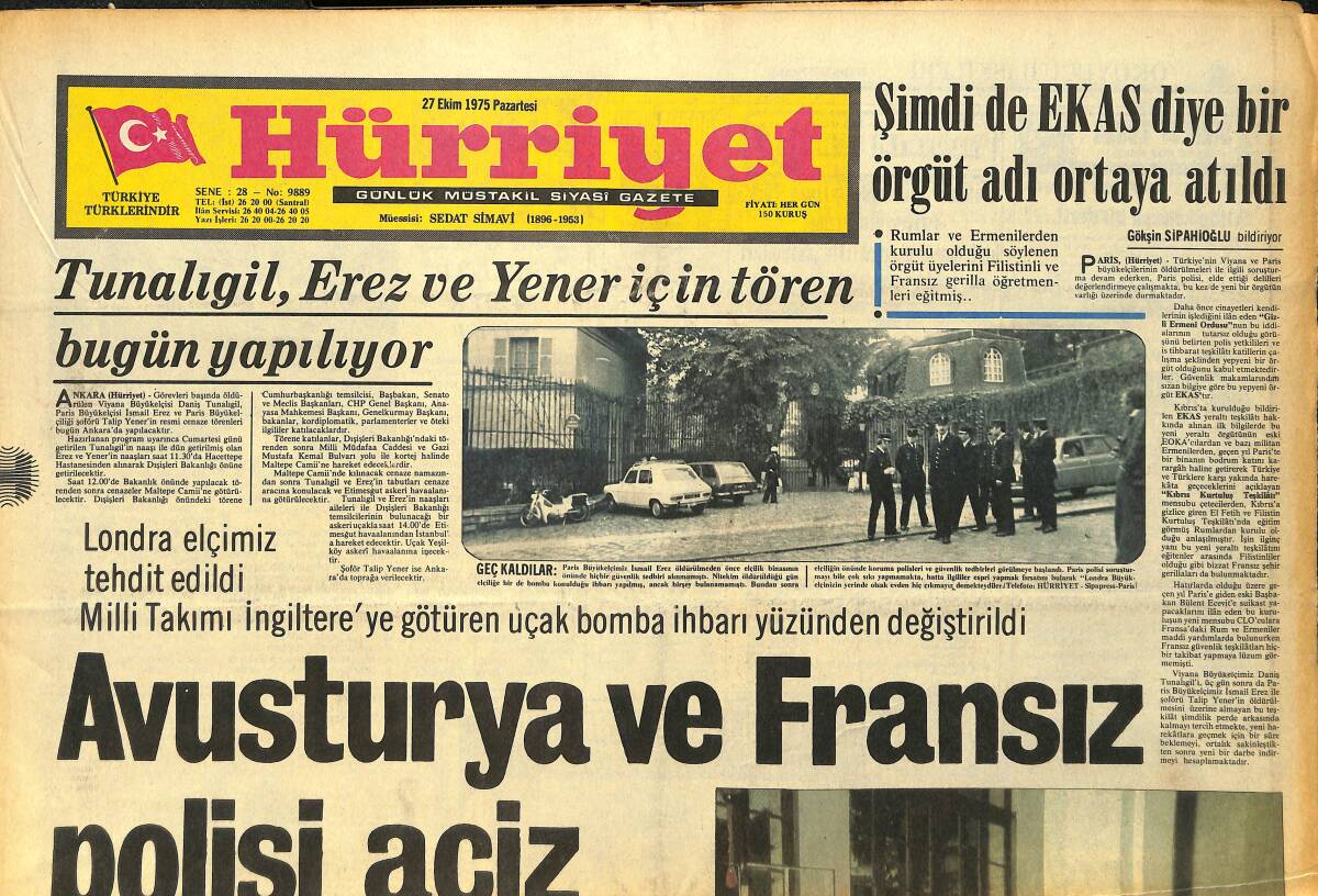 Hürriyet Gazetesi 27 Ekim 1975 - Ecevit, Esas Mesleğiniz Sorusuna Gazeteci Dedi - Avusturya Ve Fransız Polisi Aciz GZ157547 - 1