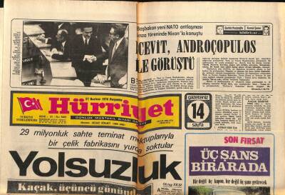 Hürriyet Gazetesi 27 Haziran 1974 - Çelik Fabrikasında 29 Milyonluk Yolsuzluk GZ54627 - 1