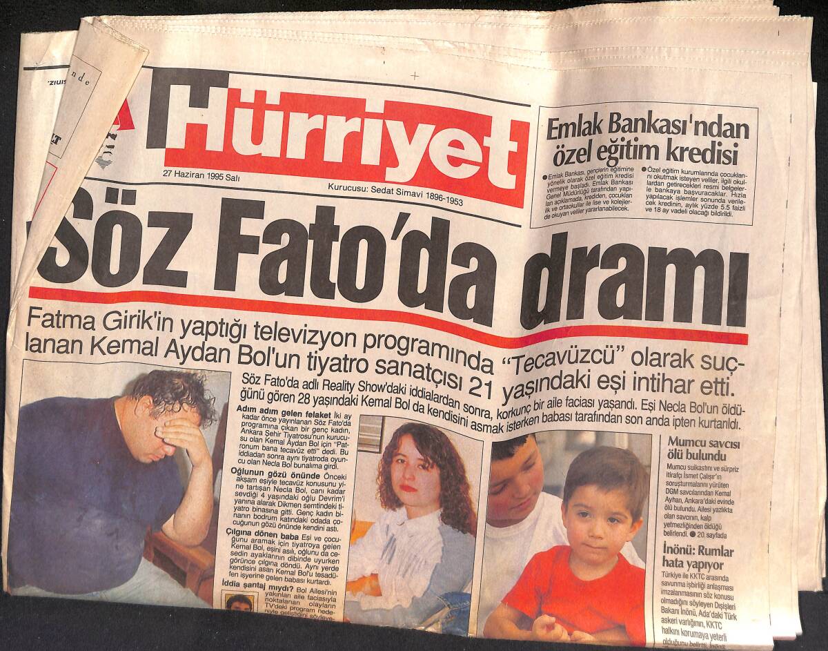 Hürriyet Gazetesi 27 Haziran 1995 - Söz Fatma Girik'ten - Emlak Bankası'ndan Özel Eğitim Kredisi GZ132935 - 1