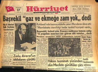 Hürriyet Gazetesi 27 Kasım 1958 - Hakim Tazminatı Yüzünden Dün Mecliste Gürültüler Çıktı GZ86105 - 1