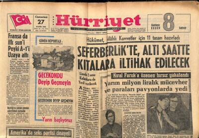 Hürriyet Gazetesi 27 Kasım 1965 - Seferberlikte, Altı Saatte Kıtalarla İltihak Edilecek GZ91618 - 1