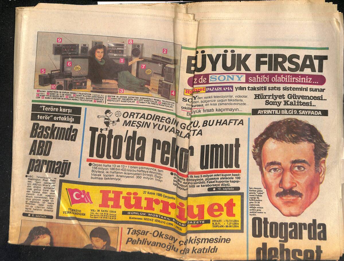 Hürriyet Gazetesi 27 Kasım 1985 - Liz'den M'ye Mesaj - Papa Suikasti Davasında 3 Yeni İsim GZ133033 - 1