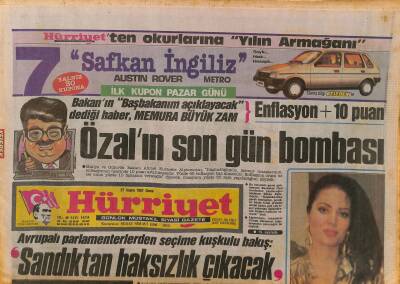 Hürriyet Gazetesi 27 Kasım 1987 - Türkan Şoraydan İnönüye Evet - Özalın Son Gün Bombası GZ127271 - 1