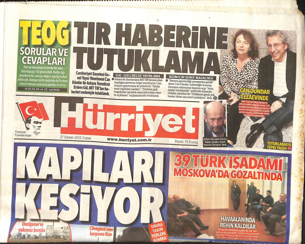 Hürriyet Gazetesi 27 Kasım 2015 - 39 Türk İşadamı Moskova'da Gözaltında GZ159616 - 1