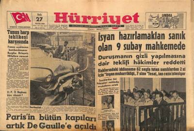 Hürriyet Gazetesi 27 Mayıs 1958 - Tunus Harp Tehlikesi Karşısında GZ82998 - 1