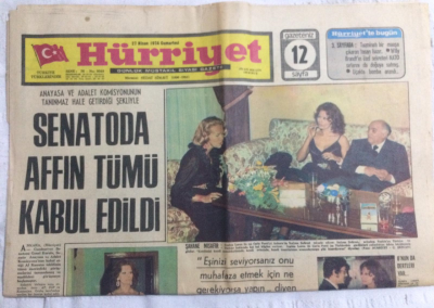 Hürriyet Gazetesi 27 Nisan 1974 - Senatoda Affın Tümü Kabul Edildi - GZ19904 - 1